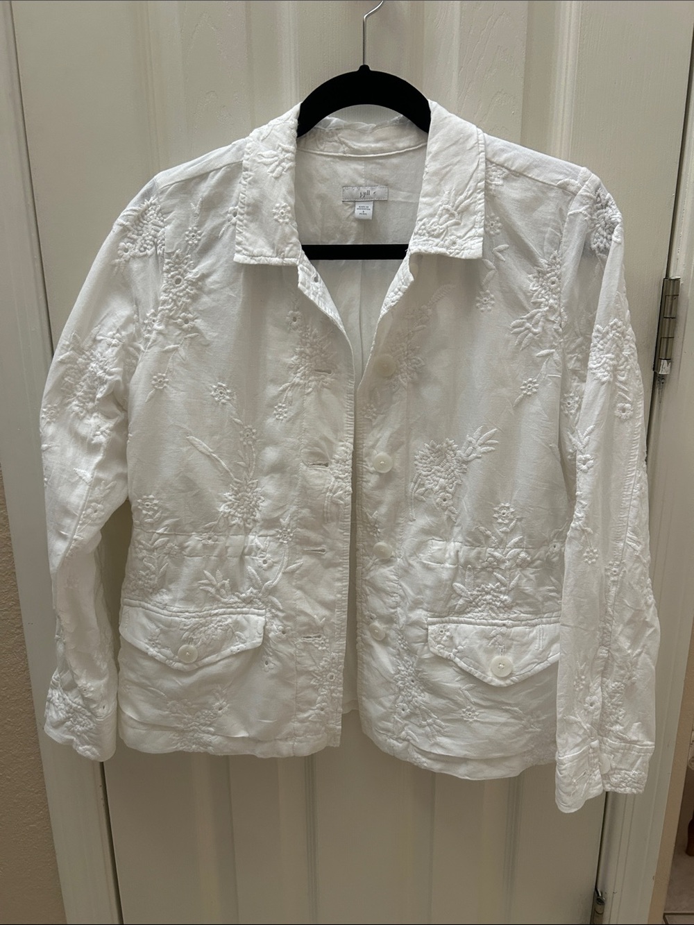 J. Jill White Embroidered Cotton Blazer
